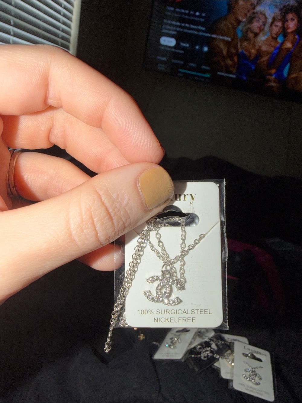 Silver-Tone Crystal CC Pendant Necklace